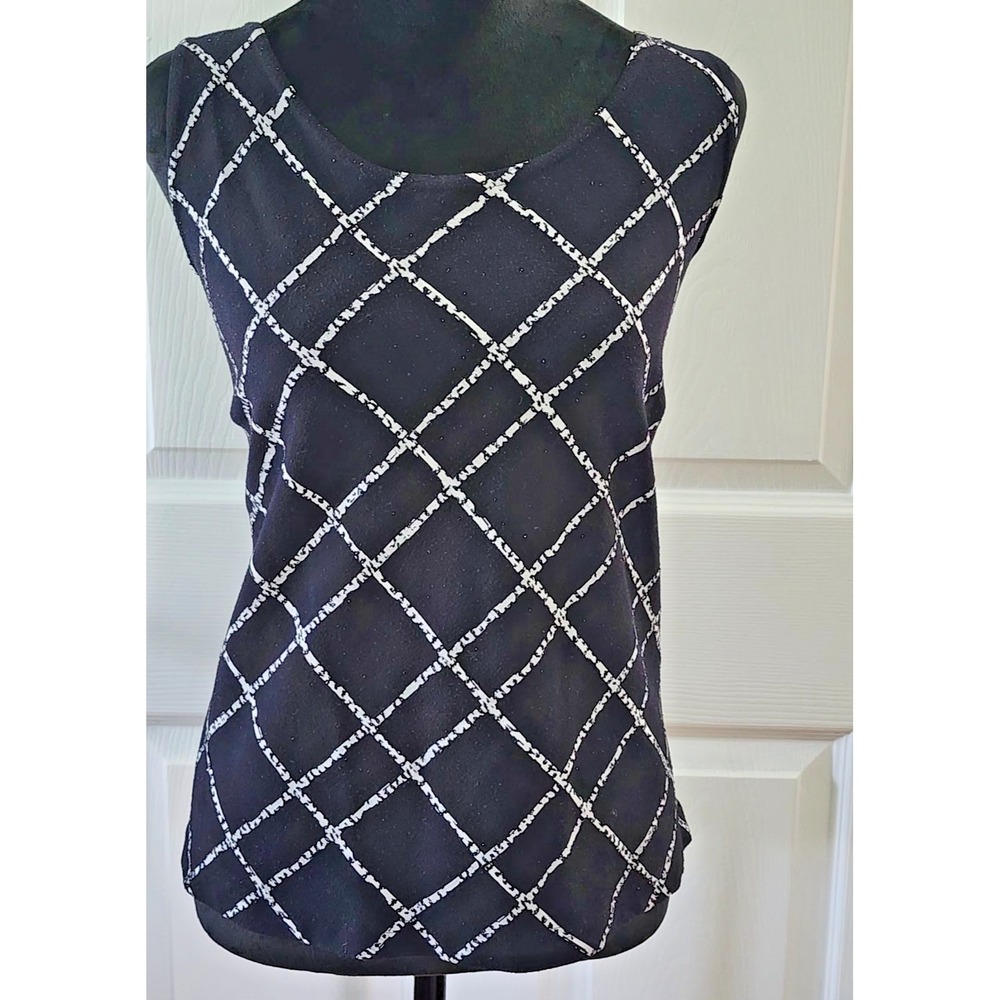 Women's Y2K Scoop Neck Tank Top by Cheryl Nash for Windridge Blk &White Size LG